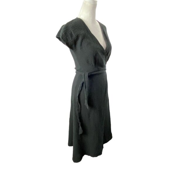 MARINE LAYER Women Maddie Wrap Gauze Dress SZ XS Black Cap Sleeves Summer 10-13 - Picture 5 of 15